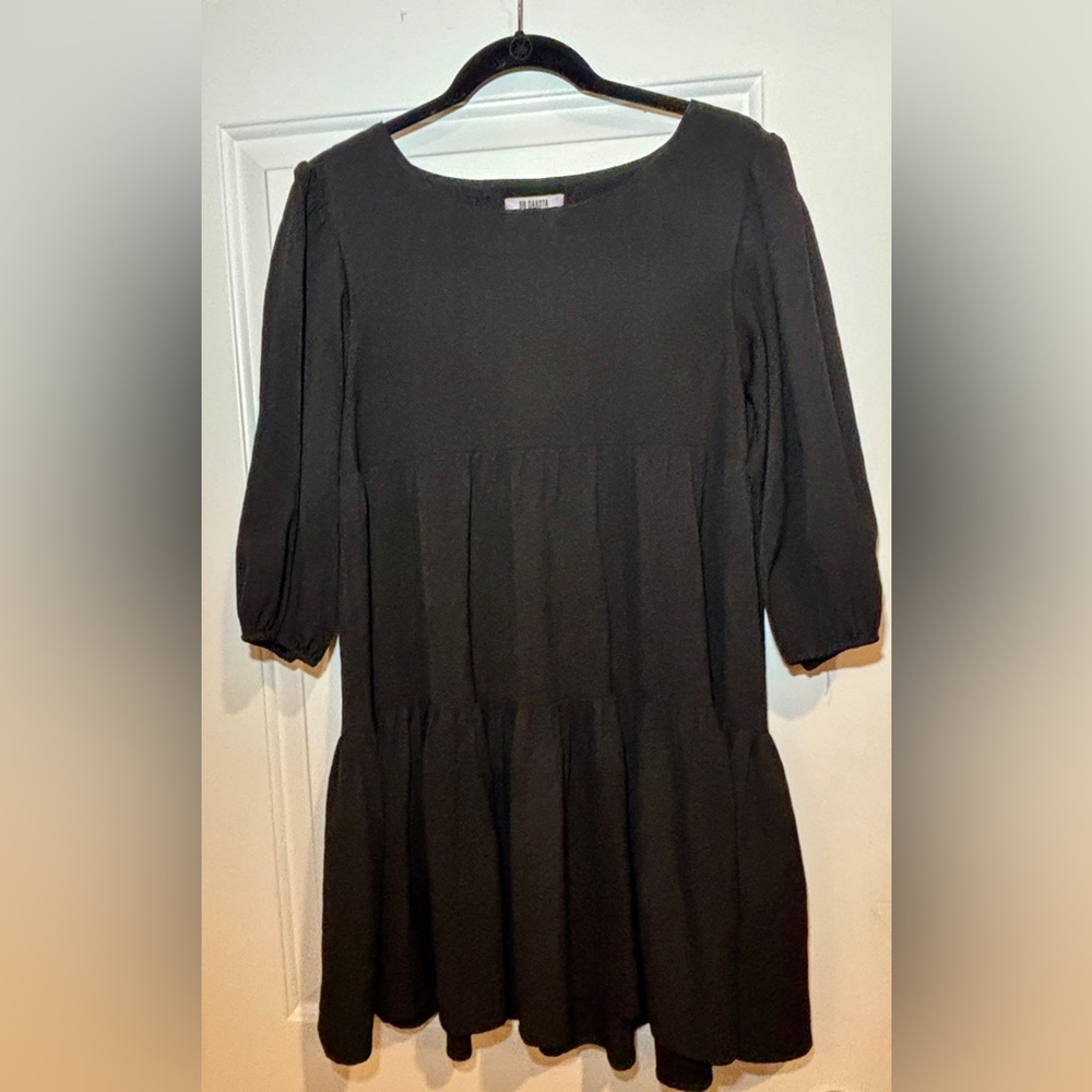 BB Dakota Black Tiered Midi Dress with Bishop Sleeves